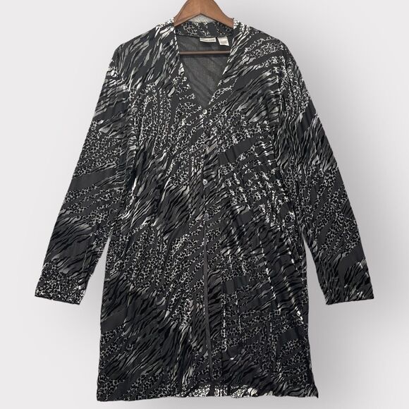 Chico's Button Front Cardigan Women XL/16 Black Velvet Burnout Sheer Lightweight - Picture 1 of 16